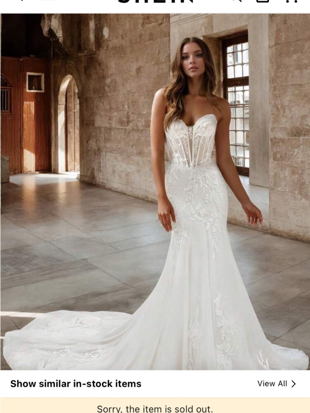 SHEIN White Lace Strapless Mermaid Wedding Dress